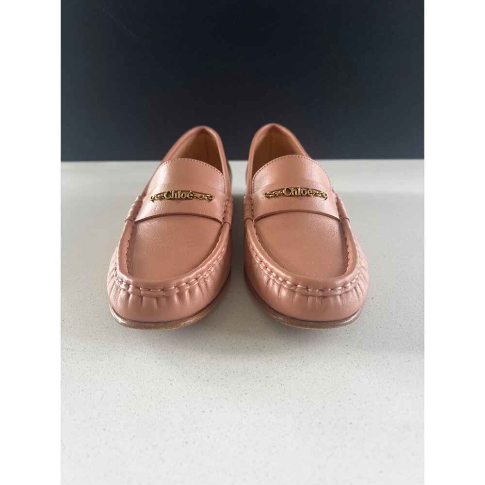 CHLOÉ logo embellished beige nude leather loafers Flats size 37 - Picture 4 of 8